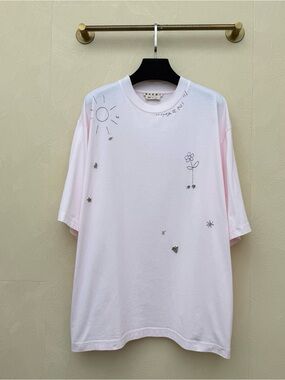 Marni Pale Pink Hand-Embroidered Motif T-Shirt